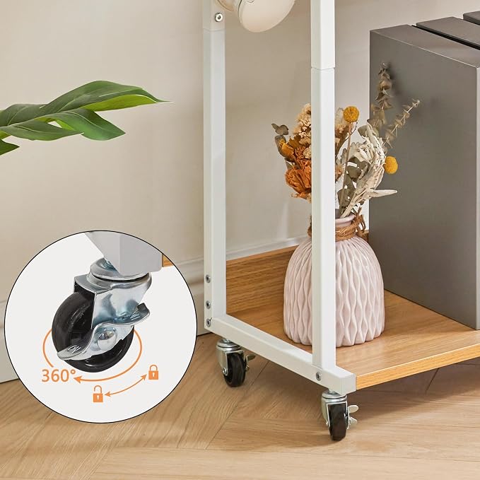 YMYNY 3-Tier Mobile Printer Stand 32.28 * 17.32 * 11.81" Natural HPT002N | Printer Cart with Adjustable Storage Shelf & 6 S-Hooks Tall Printer Table for Home Office,for Computer Tower Stand,Shredder