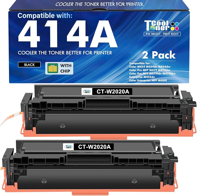 414A Black Toner Cartridge for HP 414A 414X W2020A W2020X M479fdw M454dw | Compatible for HP Color LaserJet Pro MFP M479fdw M454dw M479fdn M479dw M454dn M479 M454 M480f Printer Ink High Yield 2 Pack