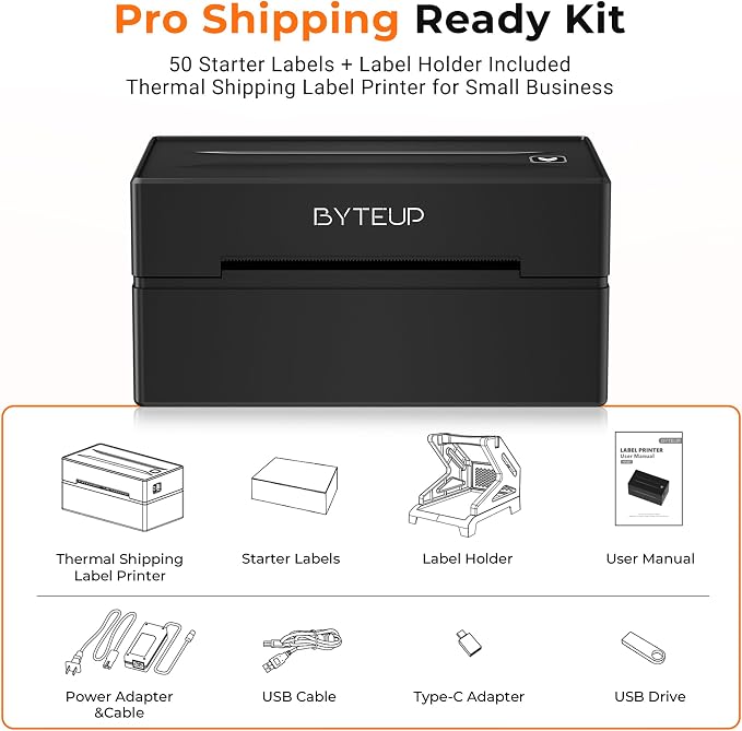 Bluetooth Thermal Shipping Label Printer, 4x6 Wireless for Business | Inkless 150mm/s 203 DPI, Intelligent Paper Return, for Phone Android Windows Mac Chromebook