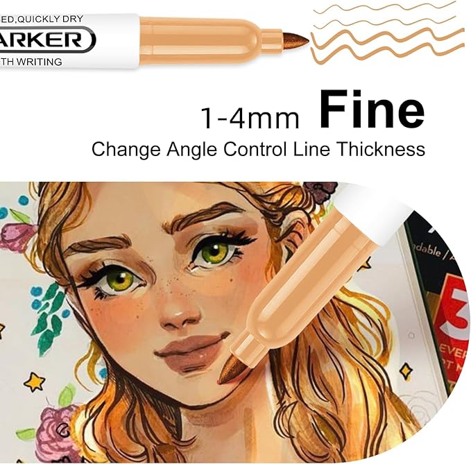 SFAIH 24 Skin Tone Permanent Markers - Assorted Portrait Colors, Fine Tip Alcohol-Based Marker for Portrait, Figure, Animals, Trees Painting, Coloring Book, Decorate Wood, Quick Drying, Fade Resistant