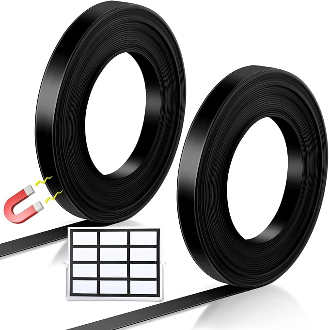 Tellegloww 2 Rolls Black Magnetic Tape Roll Thin Strips, 1/4 Inch x 100 Feet Magnetic Board Dividers Whiteboard Graphic Decorative Tape Marking Line for Classroom Office Art Accessories