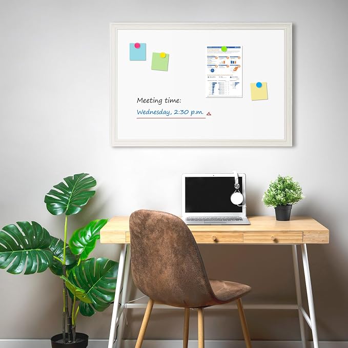 White Board for Wall, 36'' x 24'' Magnetic Dry Erase Board, Vintage White | Wooden Frame, Decorative Whiteboard, Wall Mounted, for Home, Office, Kitchen, Dorm, 4 Markers, 6 Magnets, A Eraser