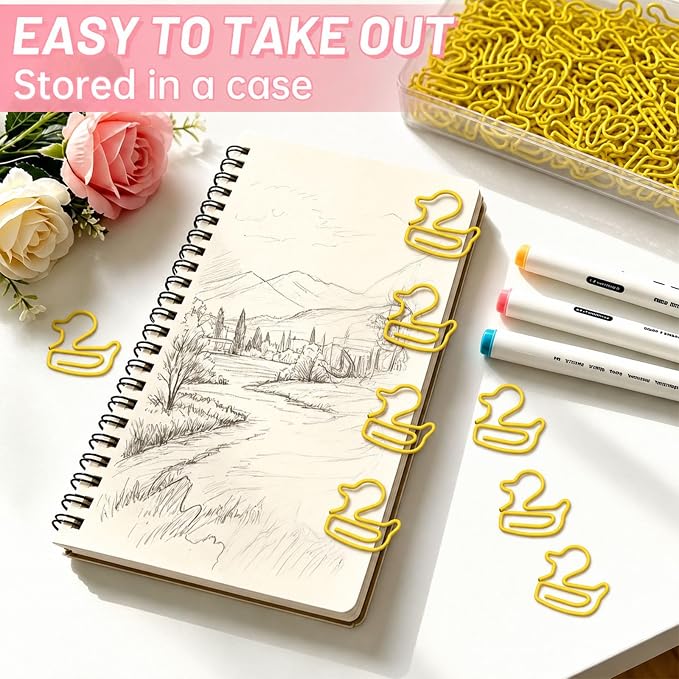 Yellow Duck Paper Clip, 100 Pcs Decorative Paperclips, Supplies Stationery | Cute Fun Office Supplies Gifts for Women Men Coworkers Teachers Students Girls Boys Graduation Gifts Father Day