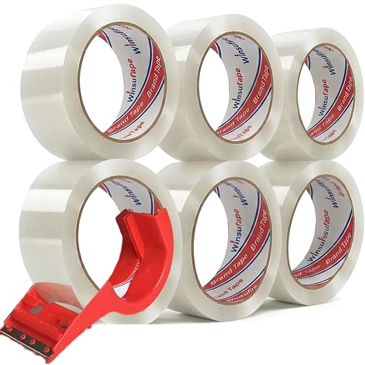 Heavy Duty Packing Tape for Shipping, Scotch Tape,Total 390Y, 1.88 inch x 65 Yards,6 Pack Clear Packing Tape, Scotch Packaging Tape with Dispenser