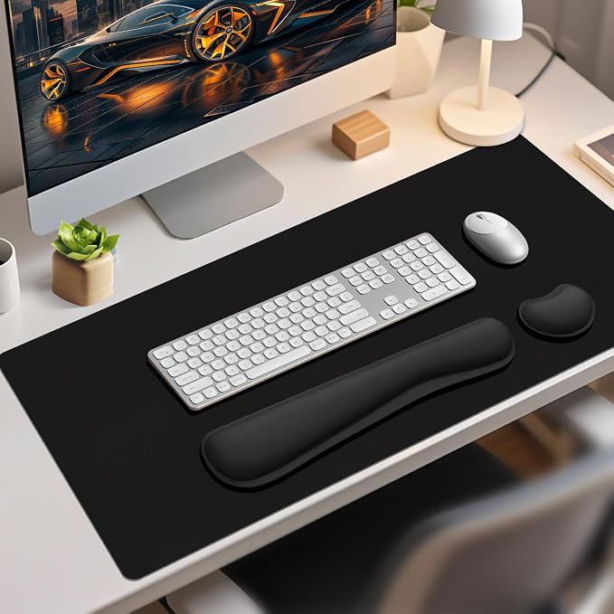 Mouse Pad with Wrist Rest Support, Keyboard Wrist Rest and Mouse Pad Set, Desk Mat for Keyboard and Mouses, Non-Slip Computer Mat Set for Office, Home (35.4×15.7 Inches, Black)