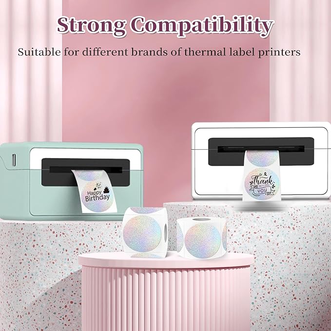 1.5 Inch Thermal Labels,Holographic Circle Direct Thermal Stickers,for Address Design DIY Logo Business(300 pcs/Small dots)