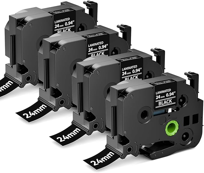 TZe-355 TZe355 Replacement for Brother TZe TZ Tape 24mm 0.94 Laminated P Touch Label Tape 1 Inch Black Label Maker Tape, Compatible with Brother PT-D600 PT-P700 PT-P710BT PT-P750W, 4-Pack