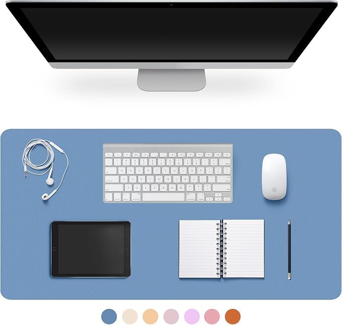 Leather Desk Pad Protector,Non-Slip Desk Pad(Sea Blue, 31.5" x 15.7") | on-Slip PU Leather Large Mouse Pad,Easy Clean Desk Protecor Mat,Writing Pad for Office Work/Home/Decor