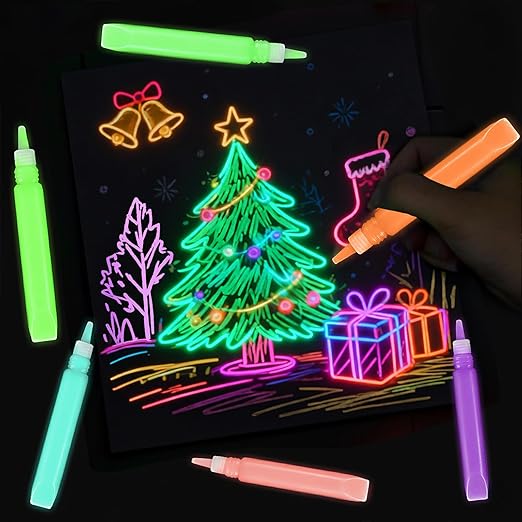 Matio Glow in The Dark Glue, 6 Pack Glue Stick Set, Non-Toxic Washable Glue Pens, Craft Glitter Bulk Gel, Assorted Color Slime Glues for DIY Art Project Painting Christmas Decor Supply