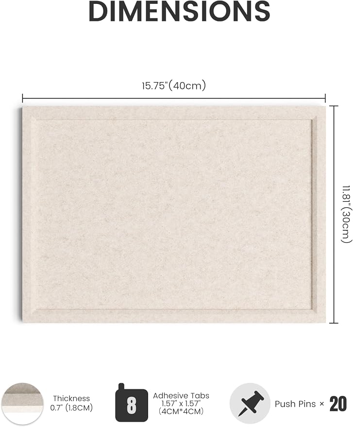 Fluxynara 15.7" x 11.8" Felt Frame Bulletin Board, Oatmeal | Cork Board Alternative with 12 Removable Adhesive Tabs, Foldable Pin Board for Wall, Home, Office, Classroom & Dorm