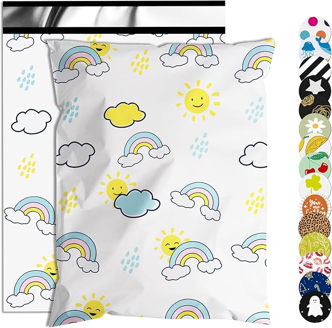 Poly Mailer 12x15.5 Inch 50 Pcs, Waterproof and Tear-Resistant Shipping Bags for Clothing, Strong Mailing Bags with Self-Seal, Cute Packaging Bags for Small Business - Rainbow Printed