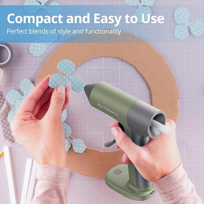 Tilswall 4V Glue Gun, Hot Glue Gun Cordless with Rapid 30s Preheat, 2000mAh Type-C Rechargeable, and 20 Glue Sticks, Anti-drip Nozzle, Auto Shut-Off, Ideal for Crafting - Green