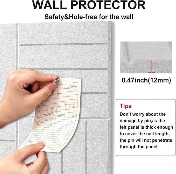 0.47" Thick Felt Wall Tiles 36"x24" Cork Board Alternative 6 Pack 11.81"x11.81"Felt Bulletin Board Pin Board with Removable Adhesive Tape&30 Pushpins for Home Office School(Bold-Light Camel)