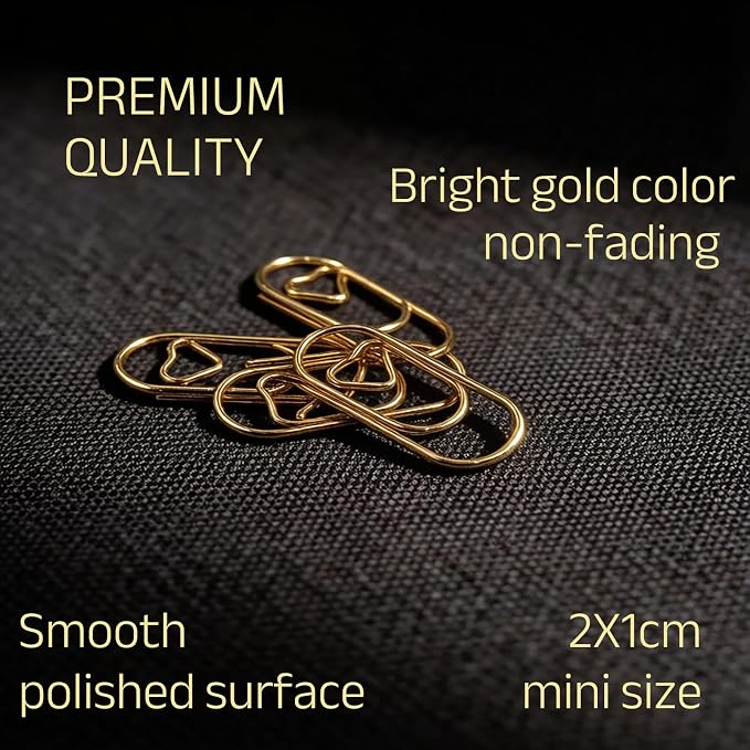 200 Pcs Cute Rose Gold Heart Shaped Paper Clips, Mini Stainless Steel Decorative Paperclips for Office School Home Desk Organizers, Wedding Invitation Accessories