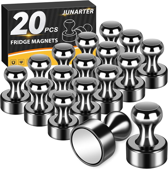 20 Pack Magnetic Push Pins, Black Strong Fridge Magnets | Whiteboard Magnets, Refrigerator Magnets, Dry Erase Board Magnets for Fridge, Whiteboard, Office, Classroom, Kitchen, Map