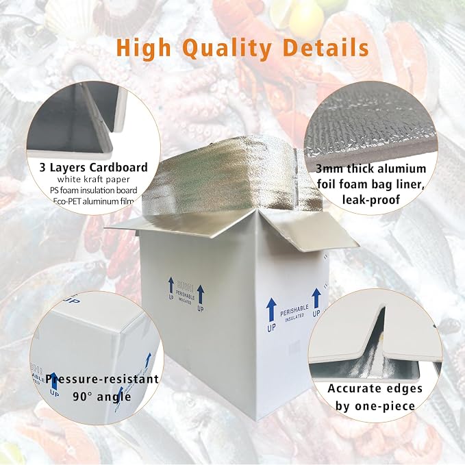 Insulated Cold Shipping Boxes with Liners, 4 Pack 26'' x 11'' x 19'', for Perishable Frozen Food, White (TB261119L-4)