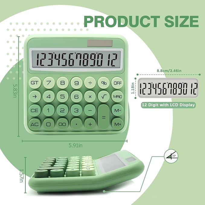 Green Basic Calculator, Big Button Calculator for Desk, Solar Calculator | Large LCD Display, Gradient Green Calculator for Desk , Desktop Calculator Powered by Two Modes, Green Desk Accessories