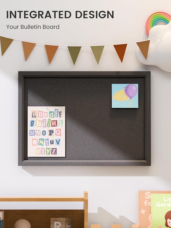 Fluxynara 15.7" x 11.8" Felt Frame Bulletin Board, Black | Cork Board Alternative with 12 Removable Adhesive Tabs, Foldable Pin Board for Wall, Home, Office, Classroom & Dorm