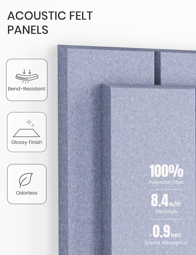 28" x 18" Felt Bulletin Board Tiles, Bold Stripe, Soft Periwinkle | 6-Pack Cork Board Alternative, 30 Adhesive Tabs, Push Pin Board, Wall Decor, Office, Home, Classroom, Dorm