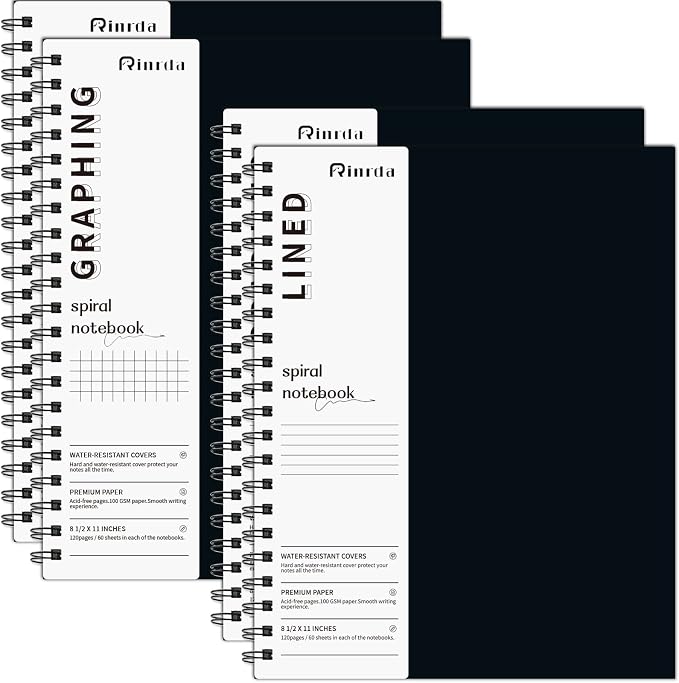 Spiral Notebook 8.5" x 11"-2 Graph&2 Lined Hardcover notebooks | Notebooks for Work&Note Taking, Lined Hardcover Notebook 120 Pages Thick Paper Notebook Hardcover Journal for School, Office
