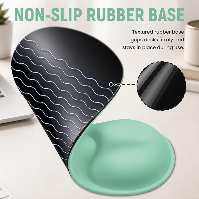 Ergonomic Mouse Pad with Wrist Rest, Gel Wrist Support, Aquamarine | 10.2 x 7.6 in Mouse Pad with Smooth Fabric Surface and Non-Slip Rubber Base for Office, Home, Study, and Gaming