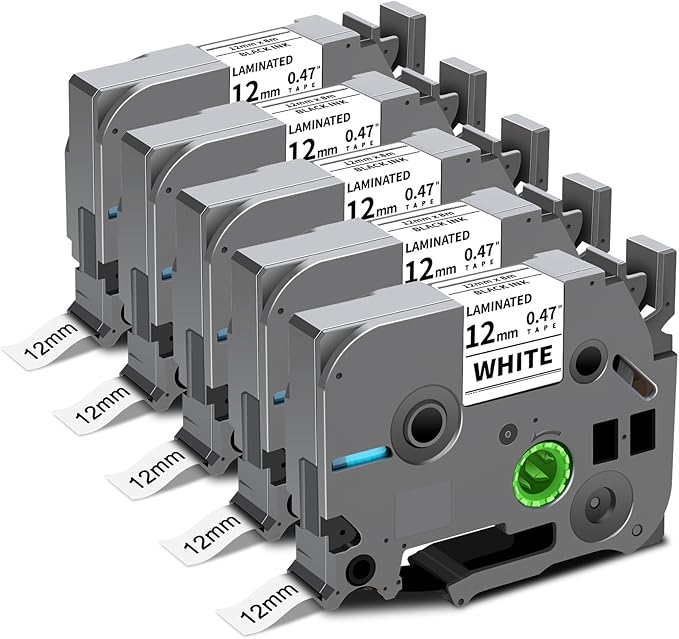 5-Pack TZe-231 Label Tape Compatible for Brother TZe TZ Tape 12mm 0.47 Laminated White for PTouch Label Maker PT-D210 D220 H110 D600 D400 D410 2040, Black on White