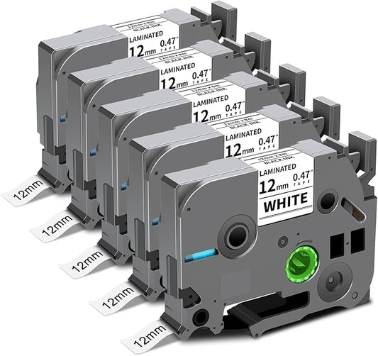 5-Pack TZe-231 Label Tape Compatible for Brother TZe TZ Tape 12mm 0.47 Laminated White for PTouch Label Maker PT-D210 D220 H110 D600 D400 D410 2040, Black on White