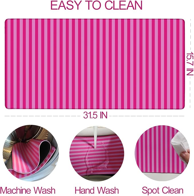 Hot Pink Striped Desk Mat Cute Pastel XXL Large Gaming Mouse Pad Desk Pad Kawaii Aesthetic Cozy Keyboard Laptop Computer Mat Home Office Decor for Women 31.5 * 15.7"