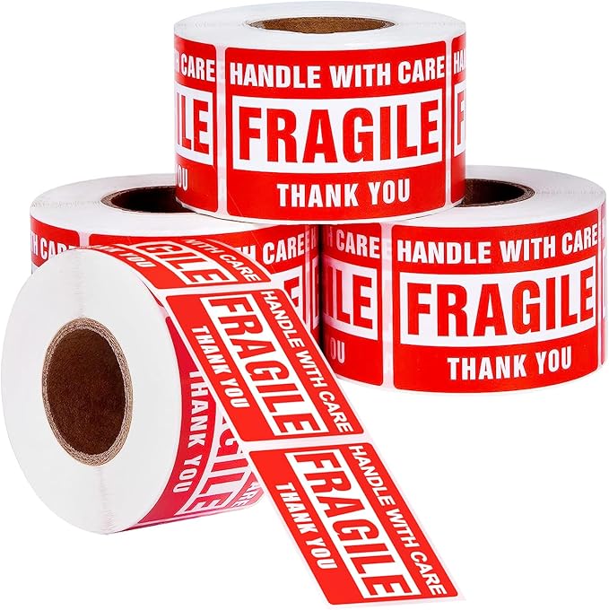 Fragile Stickers for Shipping Moving Boxes 2000 Fragile Labels 2 x 3 Inch Fragile Tape for Shipping Handle with Care Sticker-4 Rolls, Red