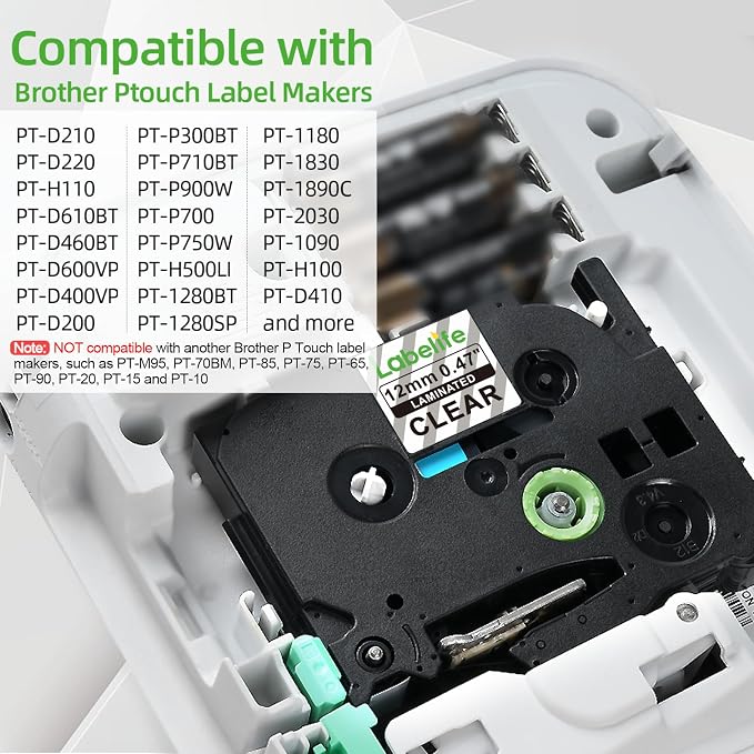 5-Pack TZe TZ Tape 12mm 0.47 Laminated Clear Label Tape TZe-131 TZe131 | Replacement for Brother Label Maker Tape Clear, Compatible with Brother P Touch PT-D210 PT-D220 PT-H110 PT-D410 PT-D400