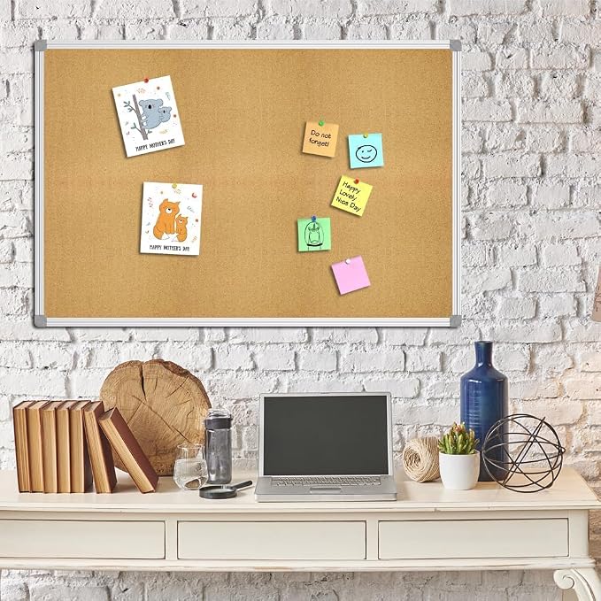 Lockways Cork Board 48 x 31 Bulletin Board, Double Sided Corkboard | Wall-Mounted Aluminum Framed Message Presentation Notice Board