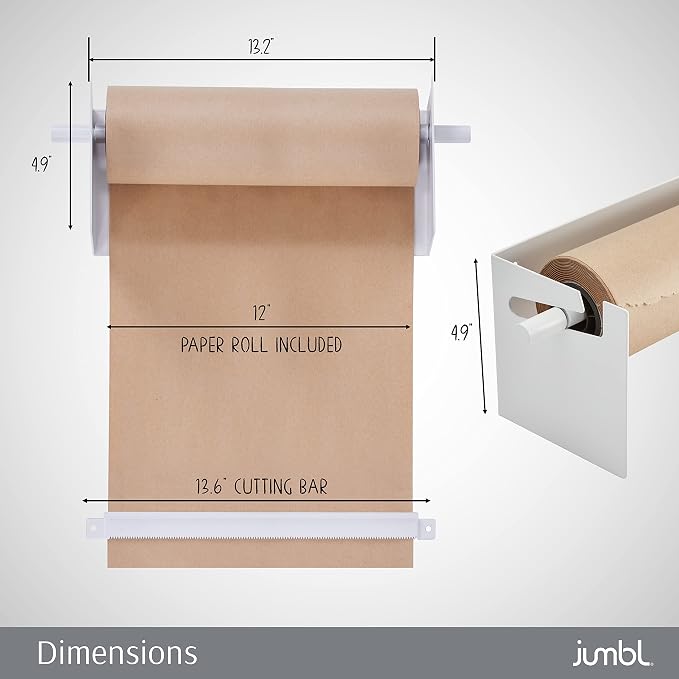 Jumbl 12” Wall Mounted Kraft Paper Dispenser | Hanging Paper Roll with Cutter for Kitchen, DIY Room, Office, Business, & More | Great for to-Do Lists, Menus, Grocery Lists, & Art Projects