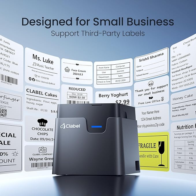 CLABEL Label Maker, Thermal Barcode Printer with No Bound Consumables, Bluetooth & USB Connection, Supports Various Sized 0.98"-1.96", Label Printer for Small Business