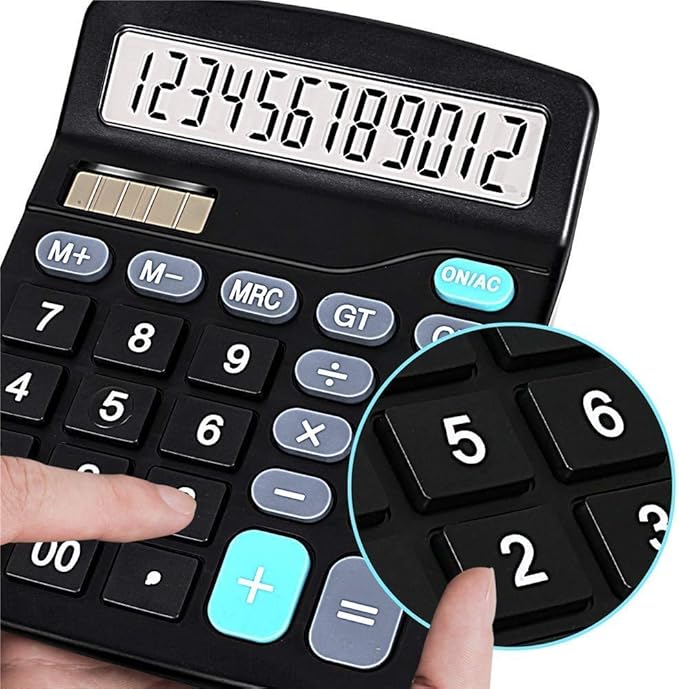 YOUHO 5-Piece Solar & Battery Powered Standard Function Electronic Calculator with Large LCD Display - Black (KK-837B, 5 x 1.5v Battery)