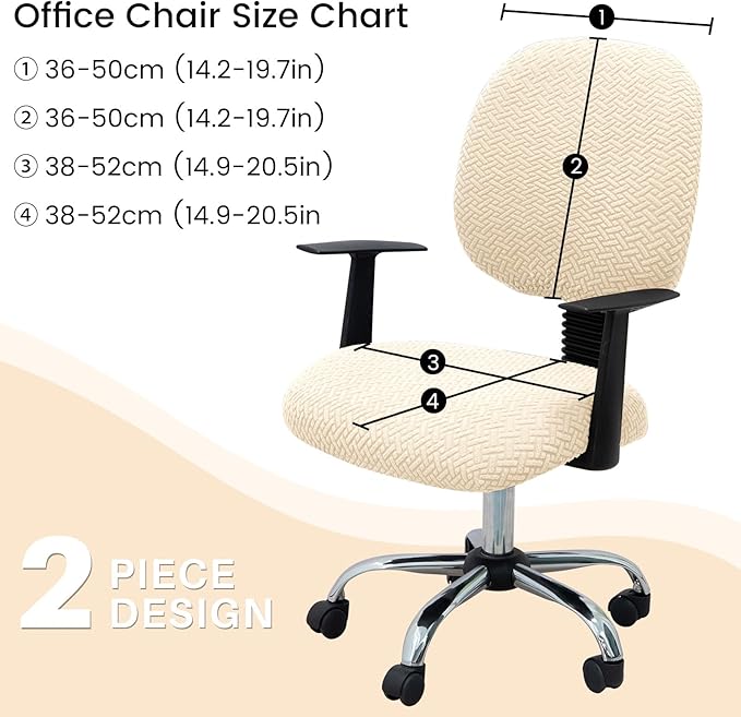 MIFXIN Computer Office Chair Cover Stretch Elastic Slipcover 2 Piece Stretchable Jacquard Computer Chair Seat Covers Furniture Protector for Office Home, NO Chair, Only Covers (Beige)
