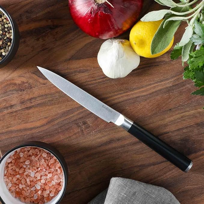 Babish 5-Inch Forged Utility Knife – High-Carbon 1.4116 German Steel Full Tang Kitchen Knife for Precision Cutting and Durability