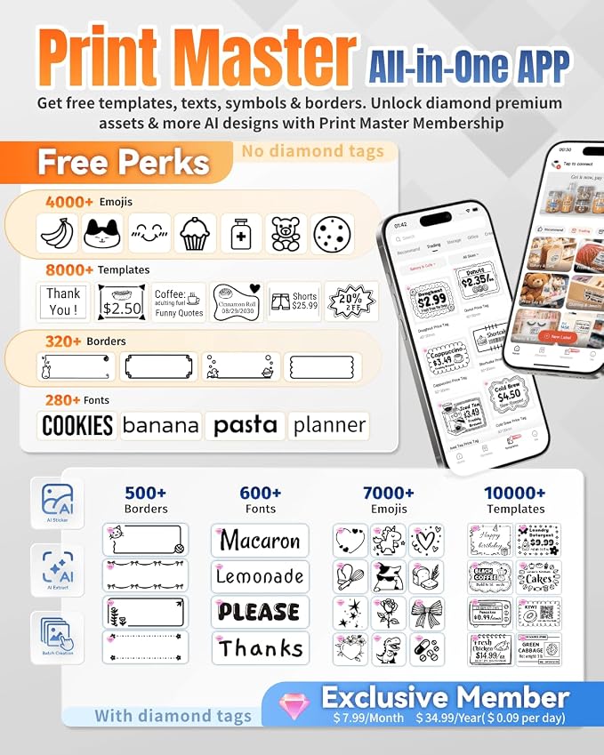 Phomemo M110 Label Maker with 3 Tapes, Portable Thermal Printer, White | APP with 6000+ Templates, 2 Inch Label Printer Easy to Use for Small Business, Home, School, Office, Organization