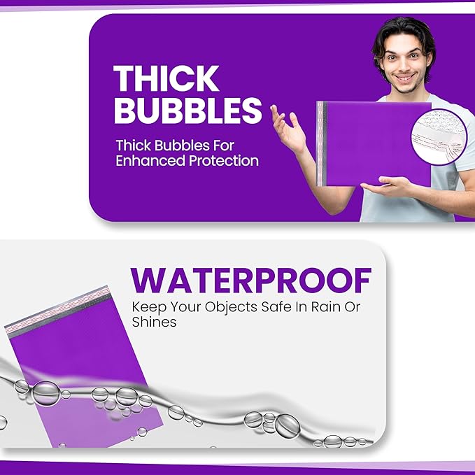 Purple Poly Bubble Mailers 14.50x20 Inch #7 | Self Seal Large Padded Envelopes | Air Cushioned Bubble Mailer | Usable Size 14.25x19 Inch | Waterproof Lightweight Mailing Shipping Bags | 15 Pack