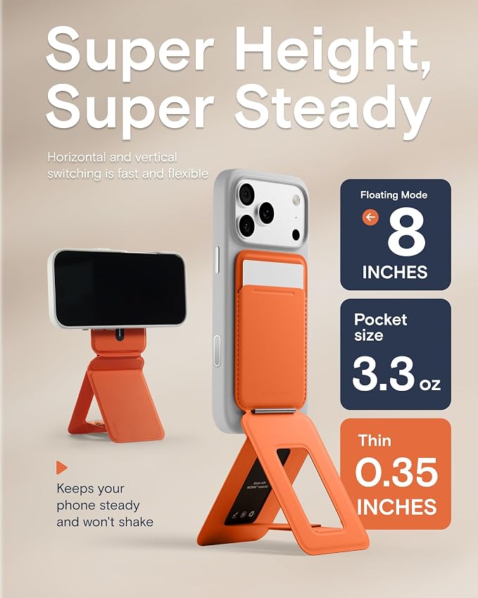 MOFT Phone Stand Wallet, NFC-Supported Tap-and-Go Card Holder, MOVAS Leather, Slim Magnetic Tripod for iPhone 17/16/15/14/13/12, Travel Essential Wallet Cell Phone Stand for 2 Cards, Sunrise