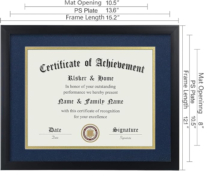 ELSKER&HOME 8.5x11 Certificate Frame with Blue Mat 2Pack- Classic Black Color Frame - Displays Diploma 8.5x11 Inch with Mat - 11x14 Inch Without Mat - For Document/Photo(2 Pack, Matte Blue with Gold