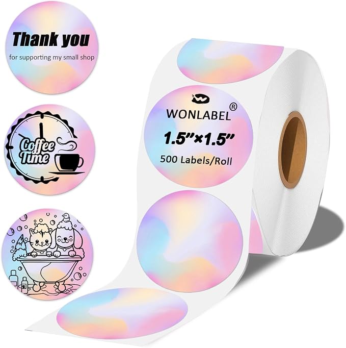 1.5 x 1.5 Round Thermal Labels, 1.5 inch Round Thermal Sticker Labels for Business and Home, Circle Thermal Printer Labels for DIY Logo Design, Thanks Card, 500 PCS, 1 Roll