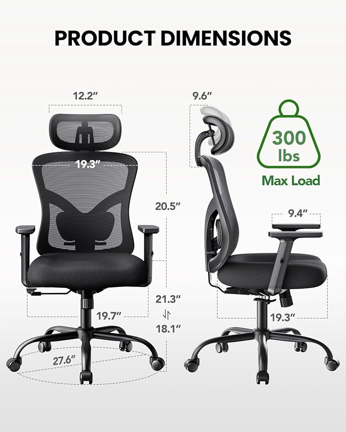 Marsail Ergonomic Office Chair Ergonomic Gaming Chair with Lumbar Support, 2D Headrest, Adjustable Armrests, Contoured Seat Cushion, Computer Desk Chair with Wheels for Home and Office, Pack of 15
