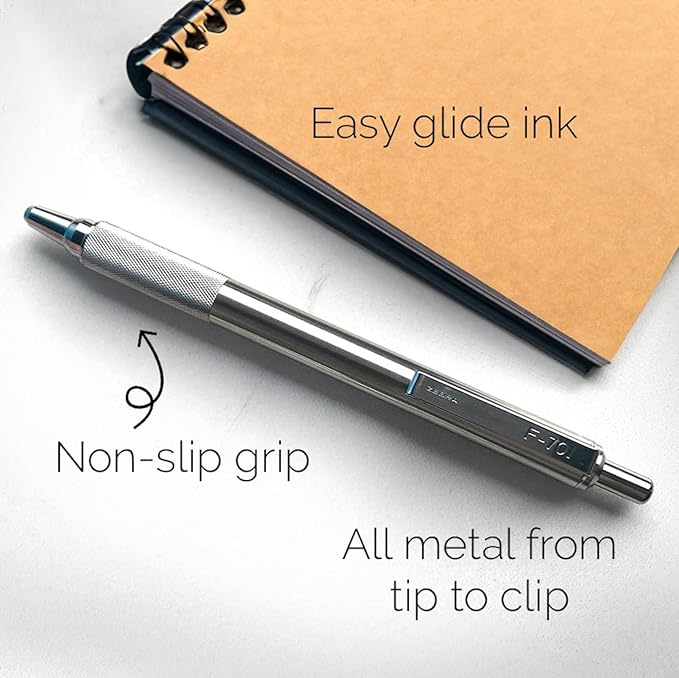 Zebra Pen F-701 Ballpoint Black Ink Fine Point 0.8mm Pen, Heavy Duty, Durable Stainless Steel Barrel, Knurled Grip, Silent Retractable Plunger, Ideal for Tactical Use, 1-Pack (29411)