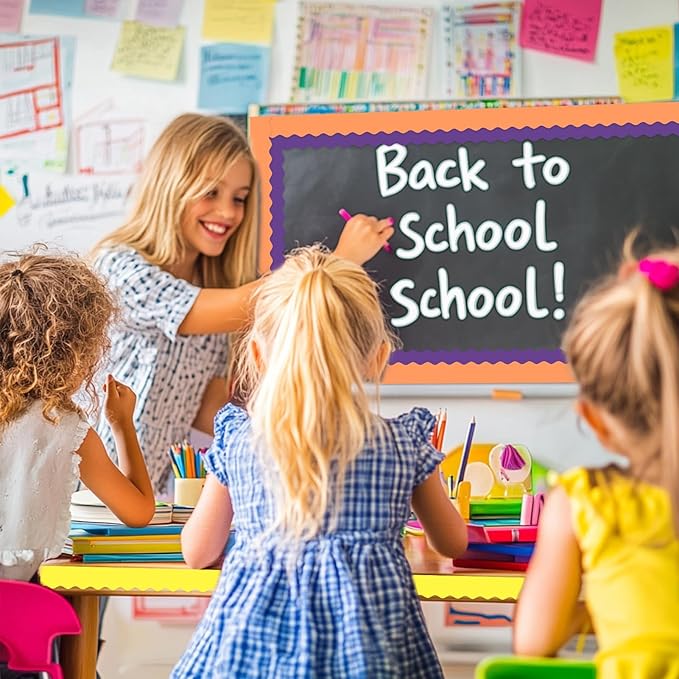 8 Rolls 262.4 Ft Bright Bulletin Board Borders Set - Decorations for Office, School Classroom Decor, Teachers & Home DIY - Posters & Birthday Parties - Board Trim （Vivacity Color）