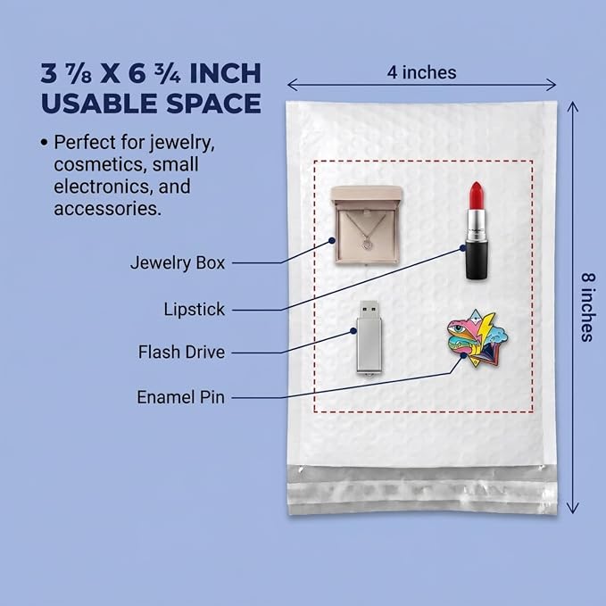 BOX USA Bubble Mailers 4" x 8" White (500-Pack) – Self-Seal Padded Envelopes with Bubble Lining, Poly Bubble Mailer Shipping Bags for Small Business, Ecommerce & Fulfillment Packaging