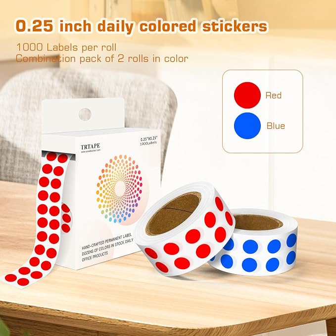 0.25 Inch Small Round Stickers Dot Stickers, 2000 PCS Color Dots | 1/4 Inch Small Round Color Coding Labels Stickers, 2 Rolls Colorful Dots for Organization, Color Code Stickers for Classroom