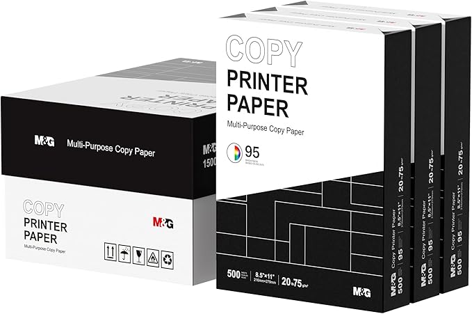 M&G Multipurpose Copy Printer Paper, 8.5 x 11, 20lb, 3 Ream (1500 Sheets), 95 Bright, White | 8.5 x 11, 20lb, 3 Ream (1500 Sheets), 95 Bright, White