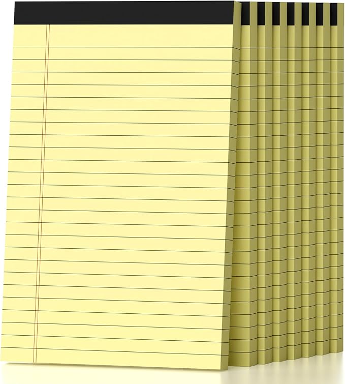 8 Pack Note Pads 5 x 8 Inch, Yellow Narrow Ruled Small Legal Pads, Perforated Notepad 5 x 8 Lined Writing Pads, College Lined Legal Notepads for To-do Lists, Daily Note-taking, School and Office