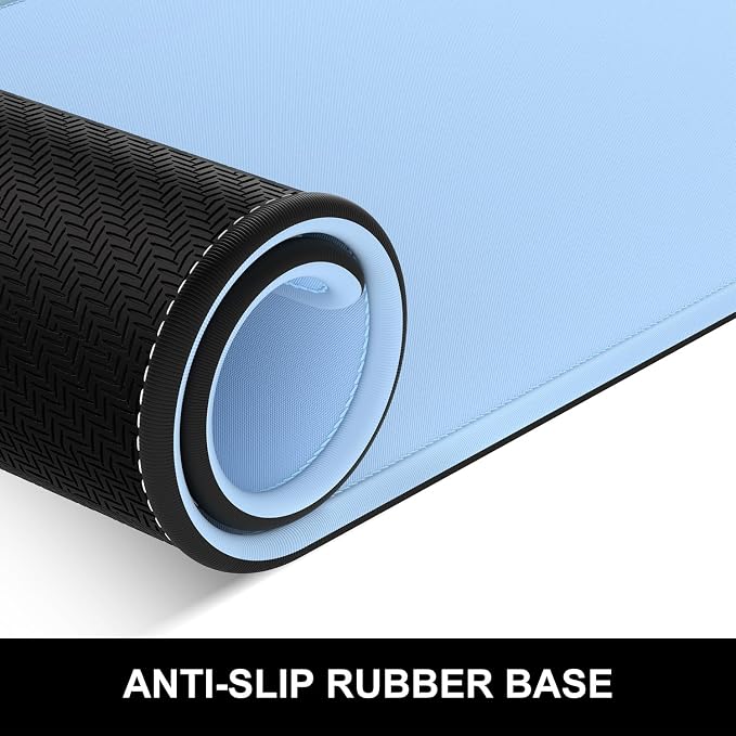 Hsurbtra Desk Pad, 32" x 16" Premium-Textured Desk Mat, Stitched Edge Anti-Slip Waterproof Rubber Mouse Pad, L Extended Computer Mat for Office Gaming Laptop Keyboard Sky Blue