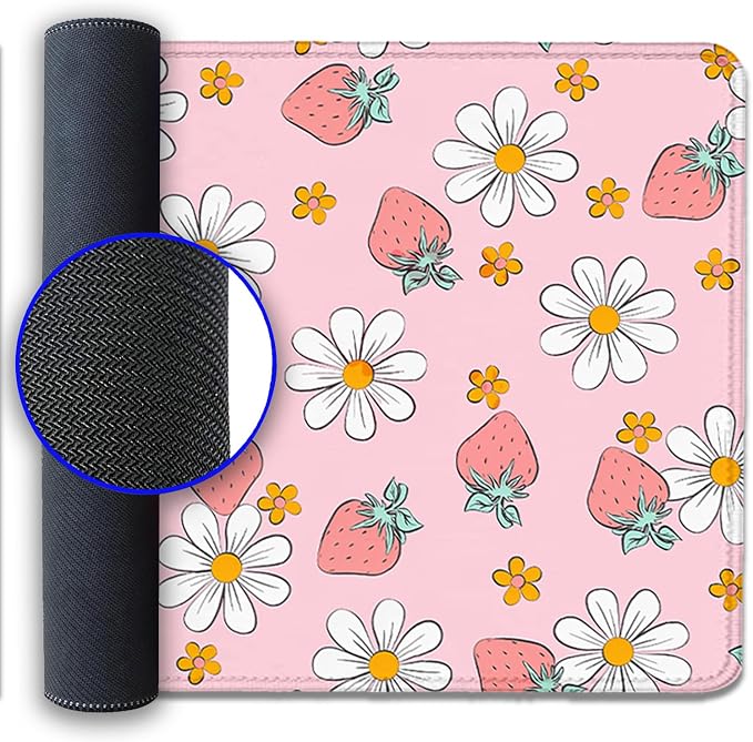 Strawberry Mouse Pad Desk Mat,Pink Large Large Gaming Mouse Mat with Stitched Edges,Non-Slip Waterproof Rubber Base Mouse Mat for Office Computer Keyboard Laptop Home(27.5X11.8 in)